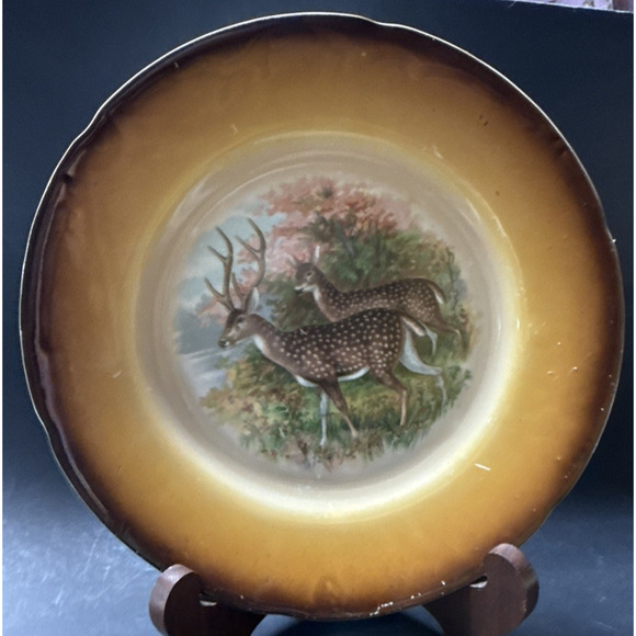 Old Latona Taylor Smith Taylor Hand Painted Plate Deer Rack Landscape Signed - Picture 9 of 13